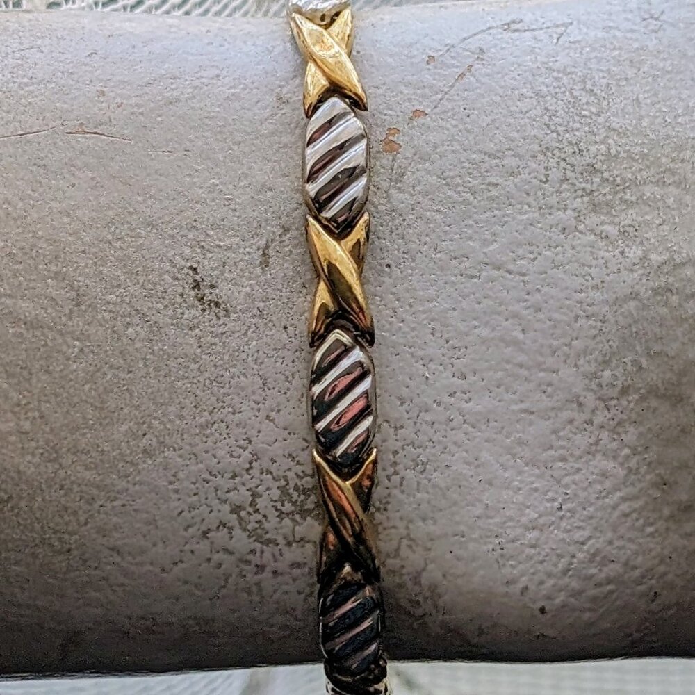 Vintage Designer Two Tone Solid 10K Yellow White Gold Stampato Tennis Bracelet